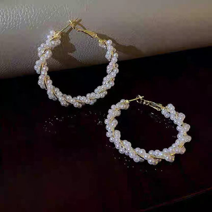 White Pearls Korean Stylish Hoops - SSJK0021