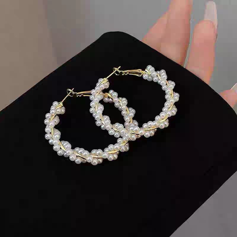 White Pearls Korean Stylish Hoops - SSJK0021