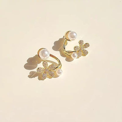 Double Pearl Flower Korean Earrings - SSJK023