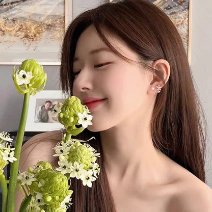 Double Pearl Flower Korean Earrings - SSJK023