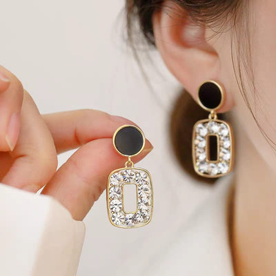Crystal Black Korean Drop Earrings - SSJK026