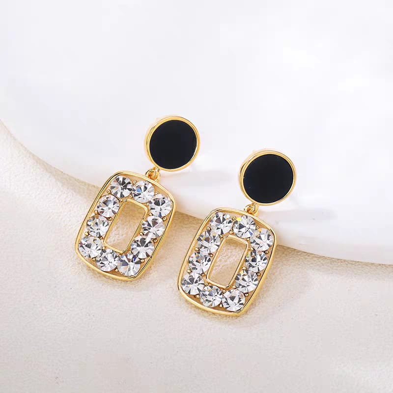 Crystal Black Korean Drop Earrings - SSJK026