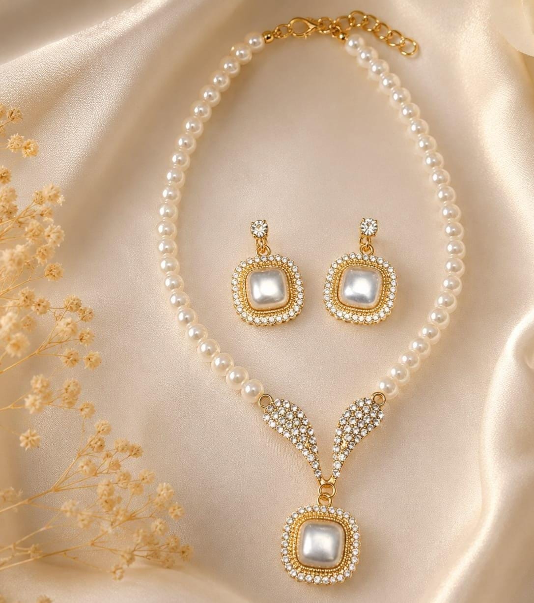 Korean Pearl Funkey Necklace and Earrings - SSJK0053