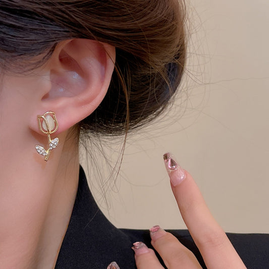 Caramel Tulip Korean Flower Earrings  - SSJK0051