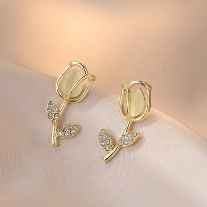 Caramel Tulip Korean Flower Earrings  - SSJK0051