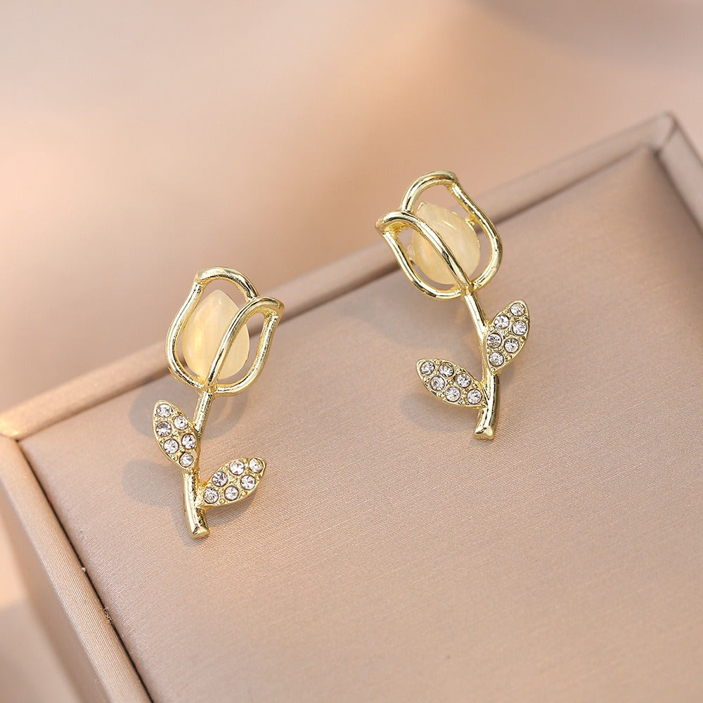 Caramel Tulip Korean Flower Earrings  - SSJK0051