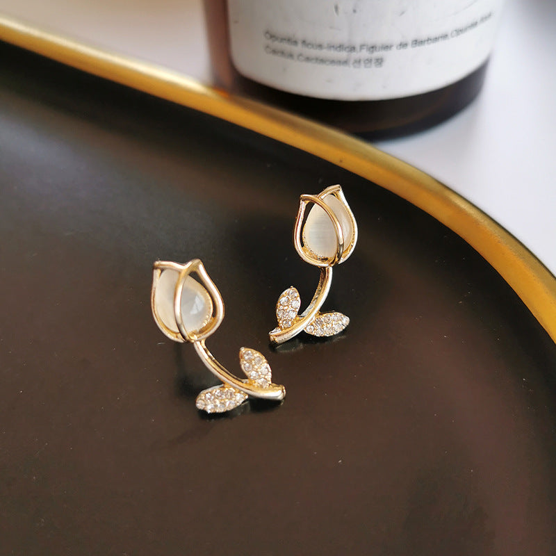 Caramel Tulip Korean Flower Earrings  - SSJK0051