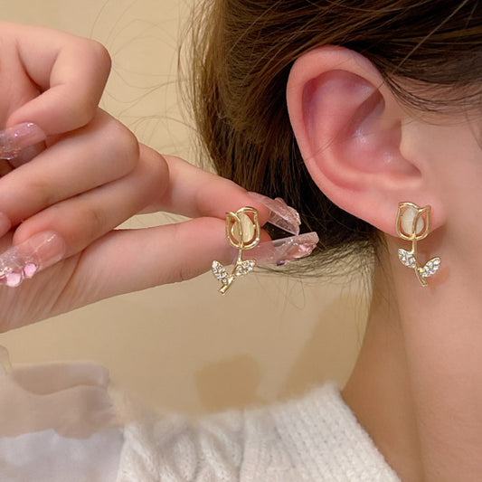 Caramel Tulip Korean Flower Earrings  - SSJK0051