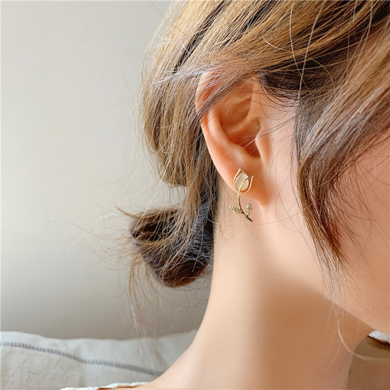 Caramel Tulip Korean Flower Earrings  - SSJK0051