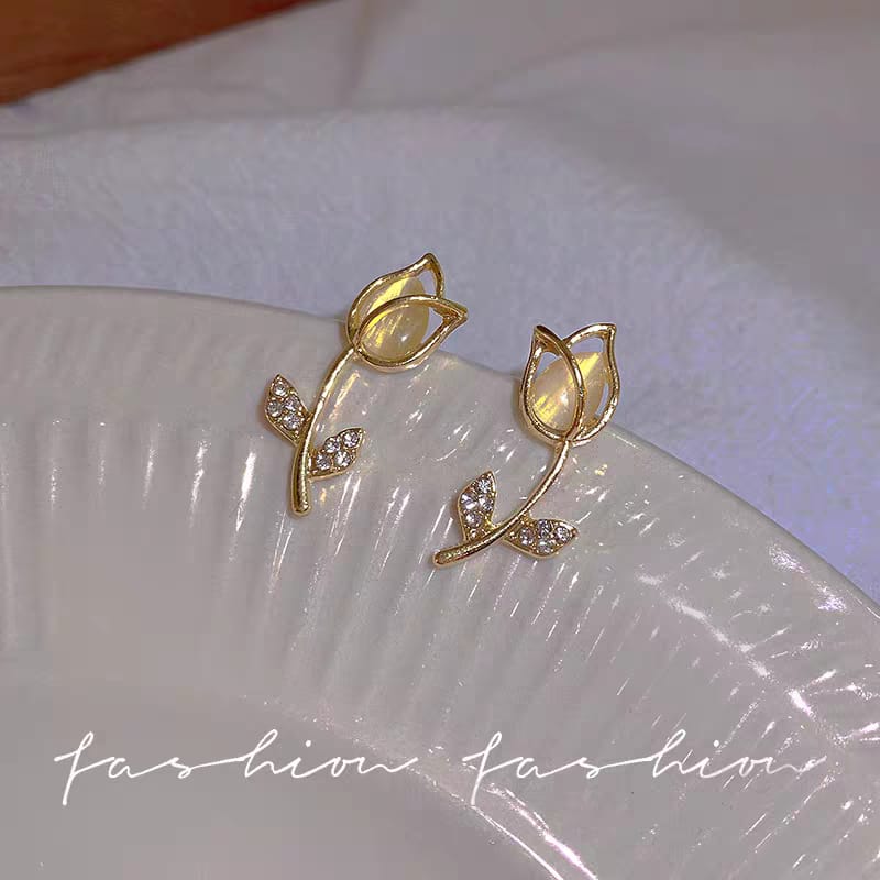 Caramel Tulip Korean Flower Earrings  - SSJK0051