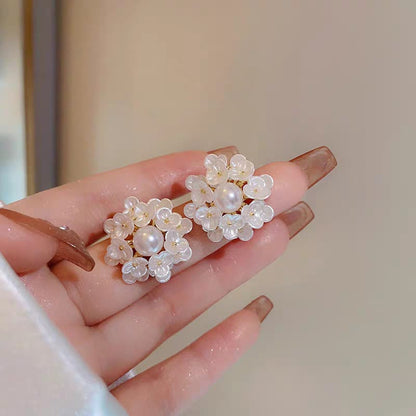 Cluster Flower Pearl Korean Earrings - SSJK0052