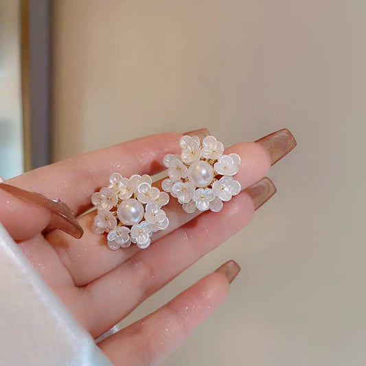Cluster Flower Pearl Korean Earrings - SSJK0052
