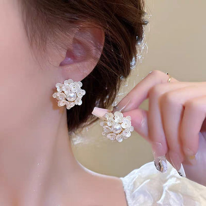Cluster Flower Pearl Korean Earrings - SSJK0052
