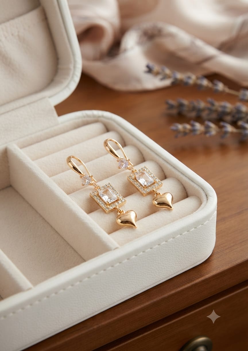Box Drop Heart Korean Earrings - SSJK0066