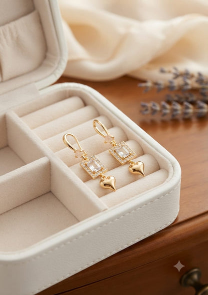 Box Drop Heart Korean Earrings - SSJK0066