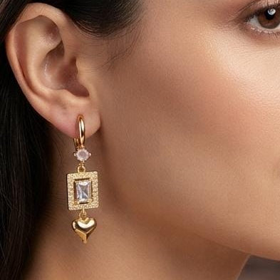 Box Drop Heart Korean Earrings - SSJK0066