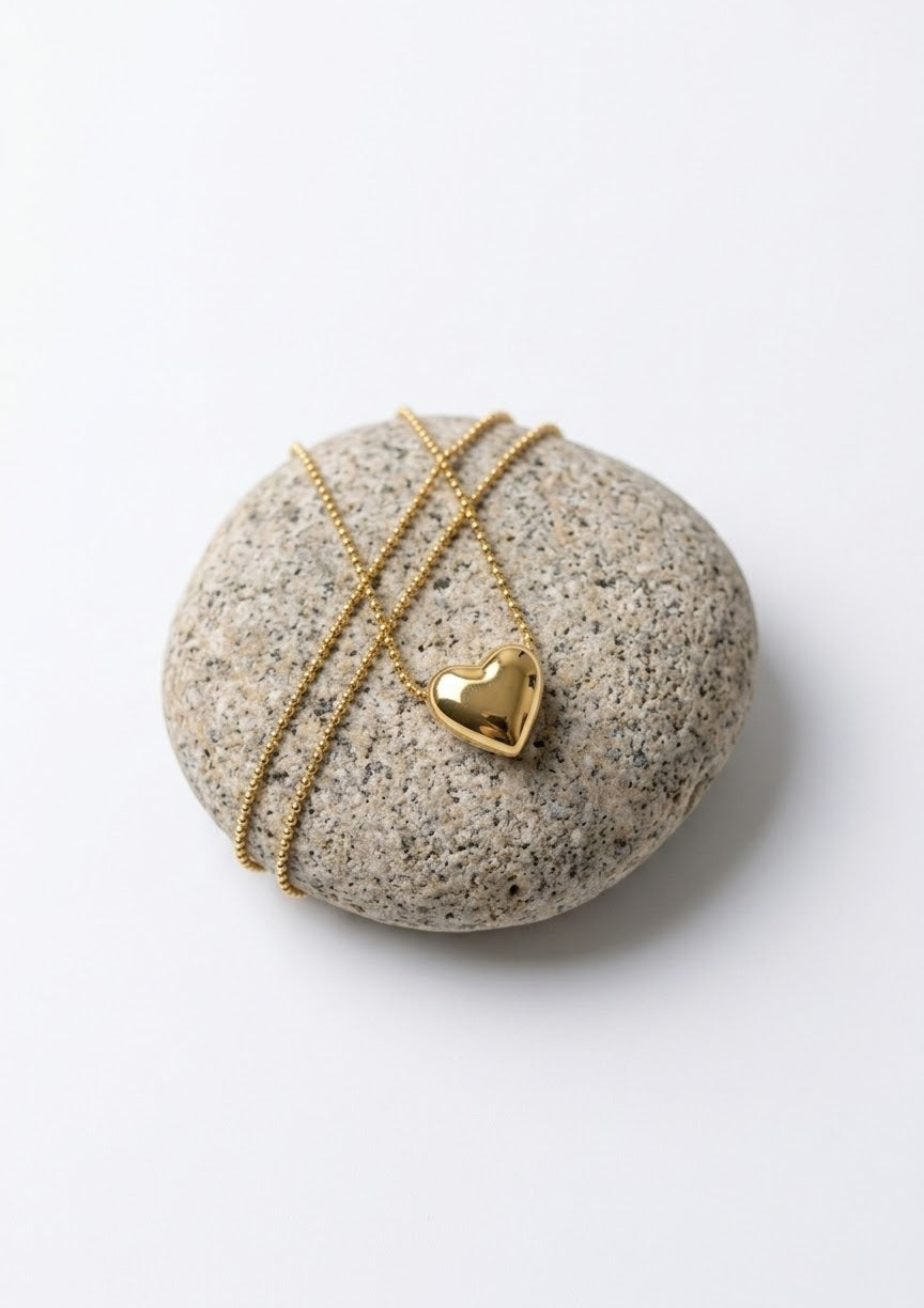 Solid Golden Heart Korean Necklace - SSJK0069