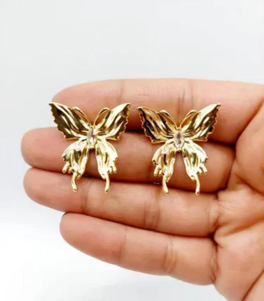 Ridged Golden Butterfly Earrings - SSJK0070