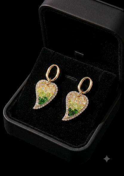 Crystal Green Leaf Earrings - SSJK0073