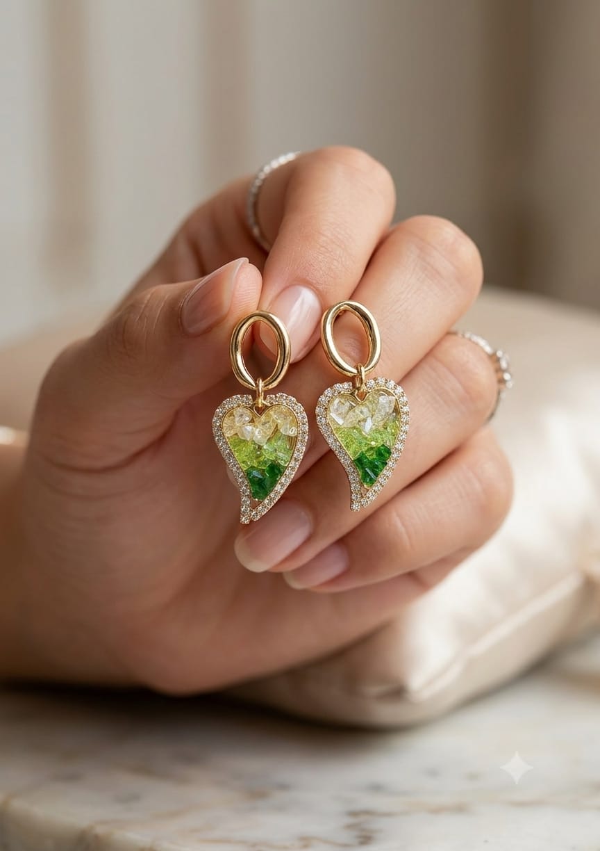 Crystal Green Leaf Earrings - SSJK0073
