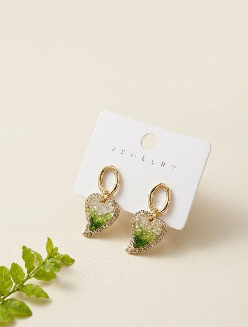 Crystal Green Leaf Earrings - SSJK0073