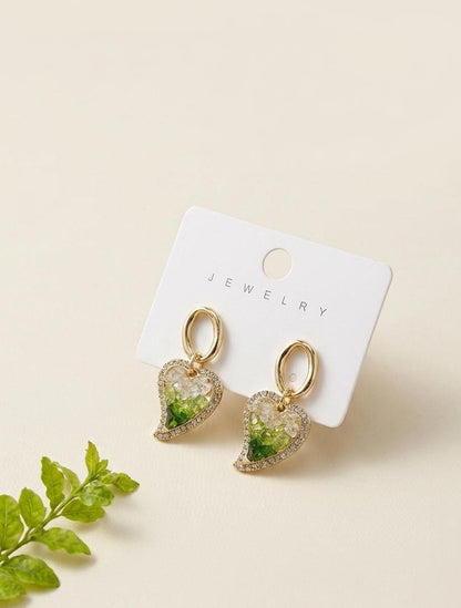 Crystal Green Leaf Earrings - SSJK0073