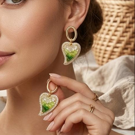 Crystal Green Leaf Earrings - SSJK0073