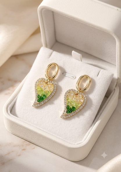 Crystal Green Leaf Earrings - SSJK0073