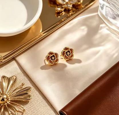 Golden Flower Korean Tops Earrings - SSJK0075