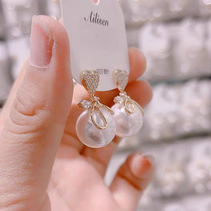 Heart Pearl Drop Korean Earrings - SSJK0076