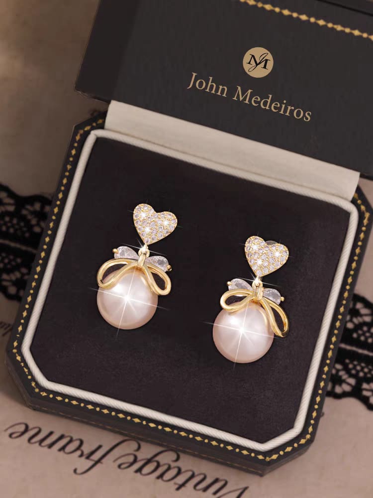 Heart Pearl Drop Korean Earrings - SSJK0076