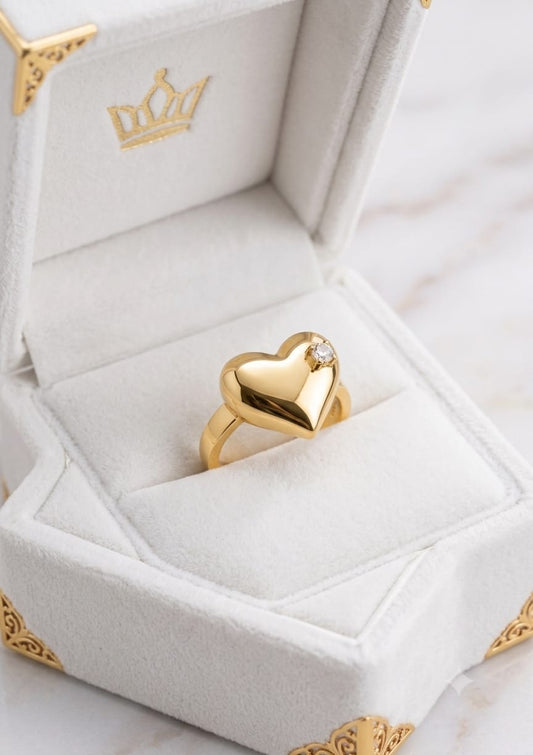 Solid Golden Heart Korean Ring - SSJK0078