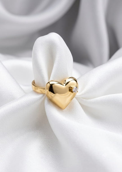 Solid Golden Heart Korean Ring - SSJK0078