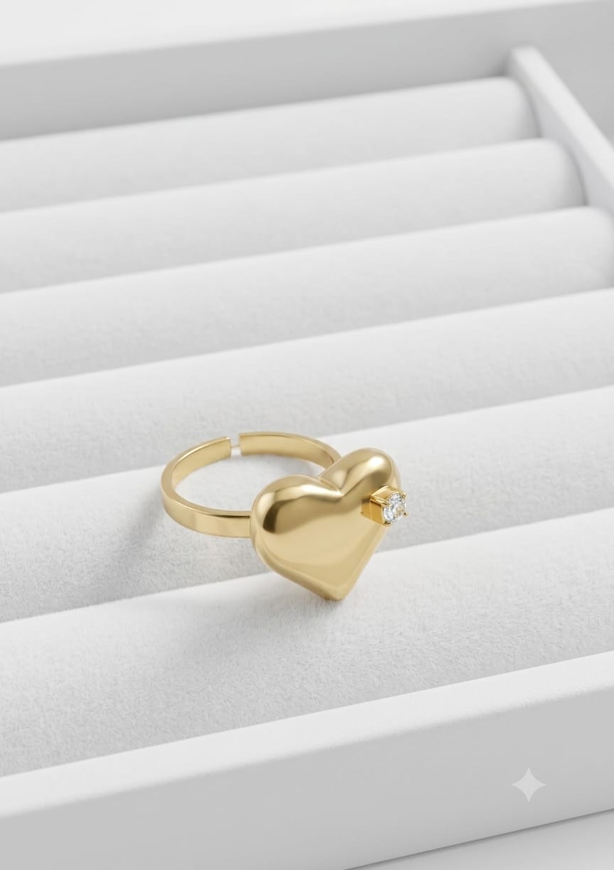 Solid Golden Heart Korean Ring - SSJK0078