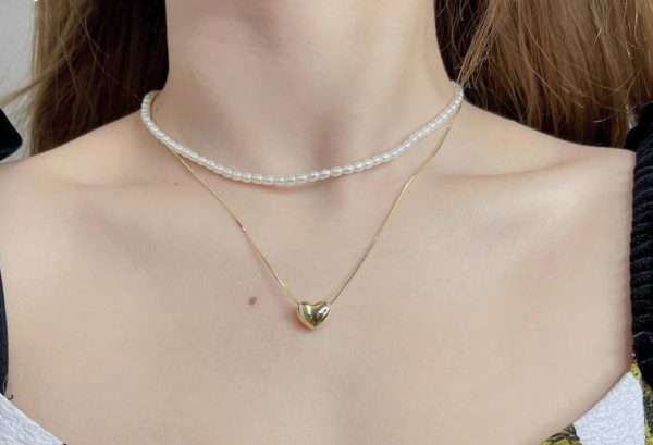 Double Layer Heart Pearl Pendent Necklace