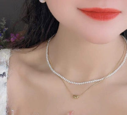 Double Layer Heart Pearl Pendent Necklace