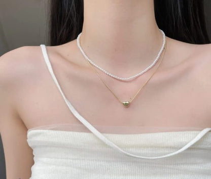 Double Layer Heart Pearl Pendent Necklace