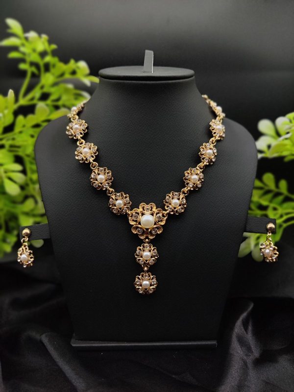 Imported Majestic Pearl Flower Necklace Set with Earrings
