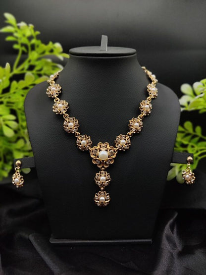 Imported Majestic Pearl Flower Necklace Set with Earrings
