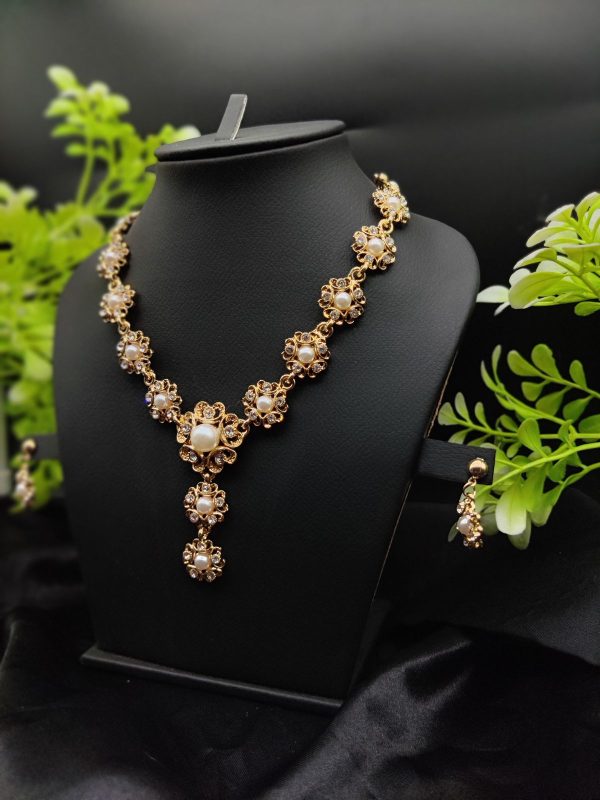 Imported Majestic Pearl Flower Necklace Set with Earrings