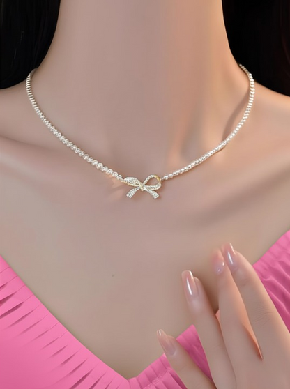 Bow Shape Pearl Pendant Necklace