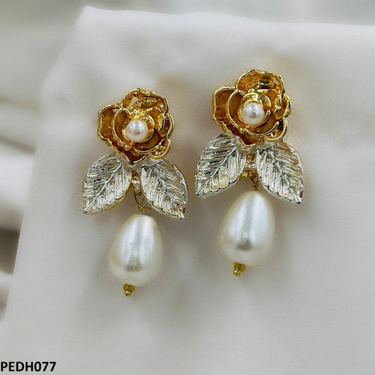 Flower/Pearl Drop Earring Pair - PEDH077 SDQ