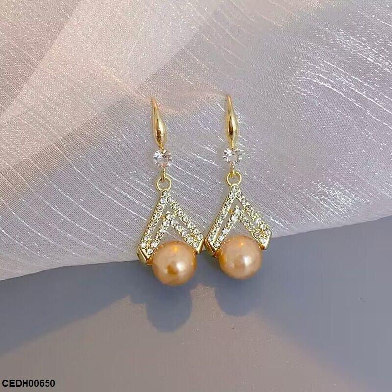 Modern Pearl Drop Earrings Golden - CEDH00650 LSH