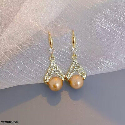 Modern Pearl Drop Earrings Golden - CEDH00650 LSH