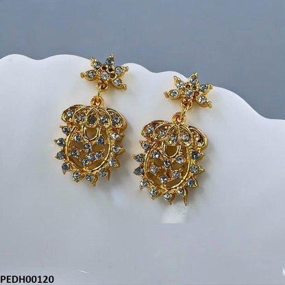 Golden Flower Vase Drop Earrings - PEDH00120 MZM