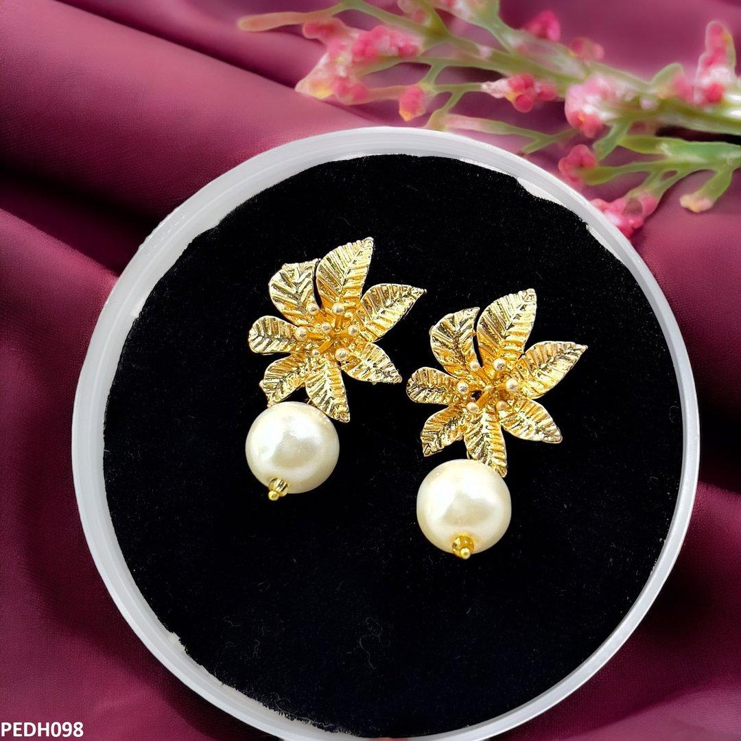 Korean Flower Pearl Drop Earrings - PEDH098 SDQ