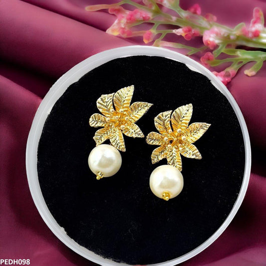 Korean Flower Pearl Drop Earrings - PEDH098 SDQ