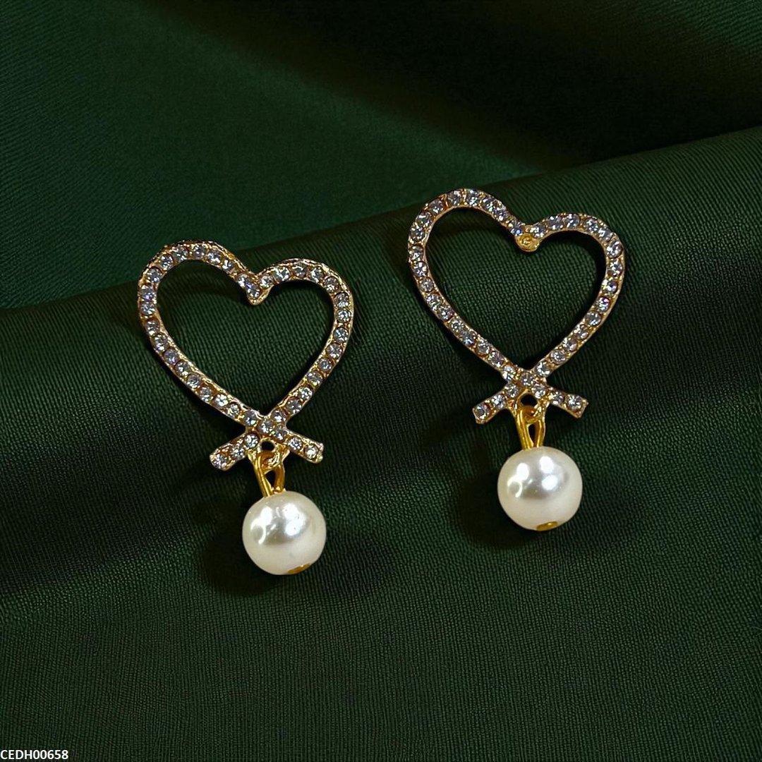 Heart Pearl Drop Earrings - CEDH00658 SDQ