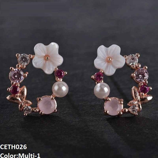 Crystal Flower Round Stud Earrings Pair - CETH026 SDQ