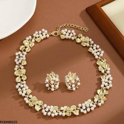 Golden Leaf Pearl Choker Set - PCKH00225 SDQ